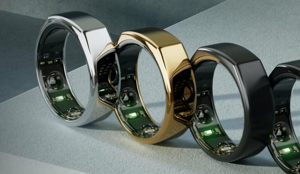 four fitness rings are stood up in a row