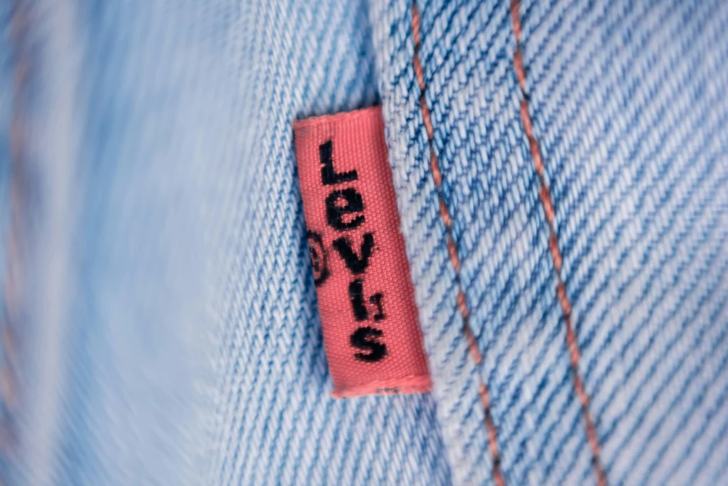 A close up of the Levis jeans label. Levi's and other USA brands make great American gift ideas.